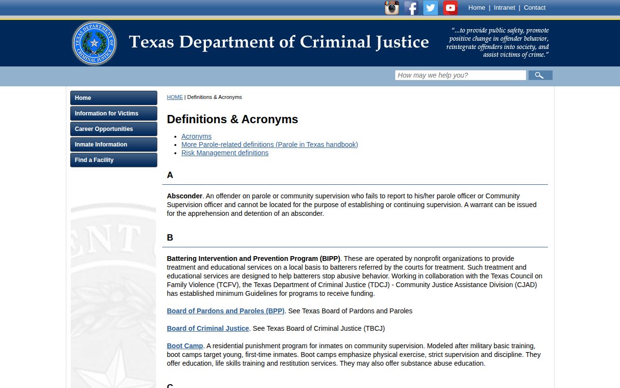 TDCJ projected release definition page